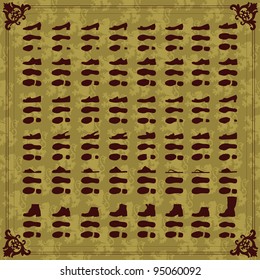 Vintage man and women shoes silhouette collection background illustration vector