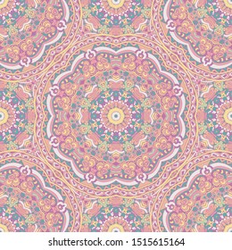 Vintage mandala art seamless pattern. Ethnic geometric print. Handdrawn lace repeating background texture. Fabric, cloth design, wallpaper, wrapping