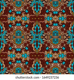 Vintage mandala art seamless pattern. Ethnic geometric print. Handdrawn lace repeating background texture. Fabric, cloth design, wallpaper, wrapping