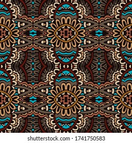 Vintage mandala art seamless pattern. Ethnic geometric print.Handdrawn lace repeating background texture. Fabric, cloth design, wallpaper, wrapping