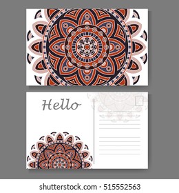 Vintage mandala design for postcard. Vector illustration. Design for greeting card with decorative ornament