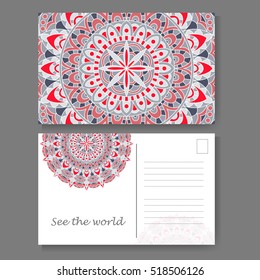 Vintage mandala design for postcard. Vector illustration. Design for greeting card with decorative ornament