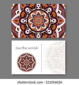 Vintage mandala design for postcard. Vector illustration. Design for greeting card with decorative ornament