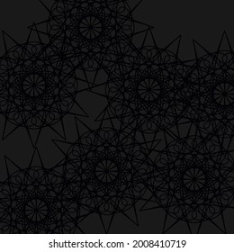 Vintage Mandala Ornamental Calm Lace Textile Luxury Pattern Wallpaper. Darkness Backdrop Grey Shapes Stars Black Network Illustration. Chaotic Mystery Night Gray Messy Print Dark Folk Pattern.