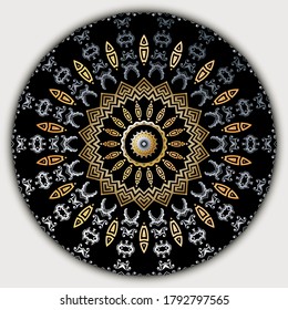 Vintage mandala pattern. Vector ornamental greek floral background. Patterned  Baroque backdrop. Ancient greek key, meanders ornament. Geometric ornate modern design. Old style flowers, leaves, shapes