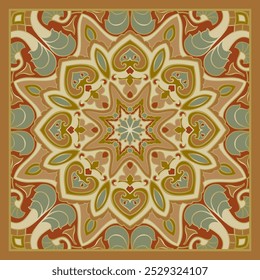 Vintage mandala design cachecol. Padrão vetorial para um lenço, tapete, lenço, bandana, tapete. Padrão abstrato tradicional.