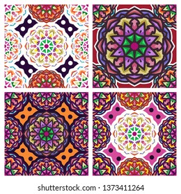 Vintage mandala seamless pattern with floral ornament with blue and orange color combination