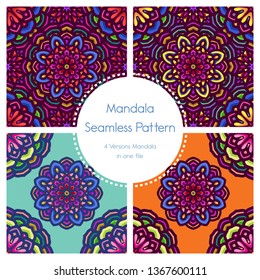 Vintage mandala seamless pattern pack with floral motifs. Vintage ornament texture mandala