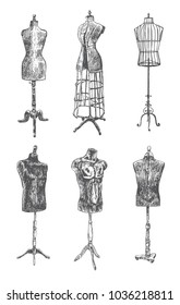 Retro Clothing Mannequin Sketch. Vintage Female Mannequin Dress Dummy.  Vector Illustration of Hand Drawing Style Stock Vector - Illustration of  designer, doodle: 239490540