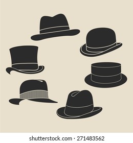 Vintage man's hat label set. Design template for label, banner, badge, logo. Vector.