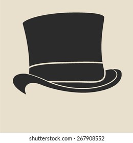Vintage man's top hat label. Design template for label, banner, badge, logo. Top hat vector illustration.