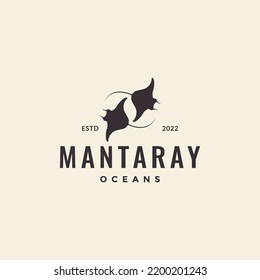 logotipo vintage de natación de peces manta ray