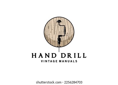Vintage manual hand drill logo vector illustration symbol design