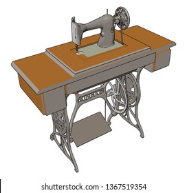 Vintage manual sewing machine vector illustration on white background