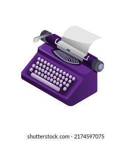 Vintage Manual Typewritter object isometric illustration vector