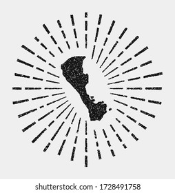 Vintage map of Boracay. Grunge sunburst around the island. Black Boracay shape with sun rays on white background. Vector illustration.