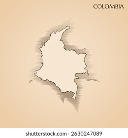 Mapa vintage da Colômbia modelo de design de ilustração de estoque vetor. Vetor EPS 10