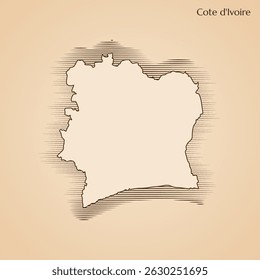 Vintage map of Cote d'Ivoire vector stock illustration design template. Vector EPS 10.