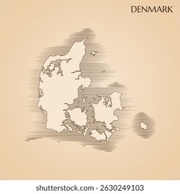 Mapa vintage de Dinamarca modelo de design de ilustração de estoque vetorial. Vetor EPS 10
