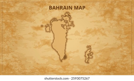 A Vintage Map Depicting the Borders of the Bahrain. Bahrain map with federal states in A vintage map based background, Political Bahrain Map