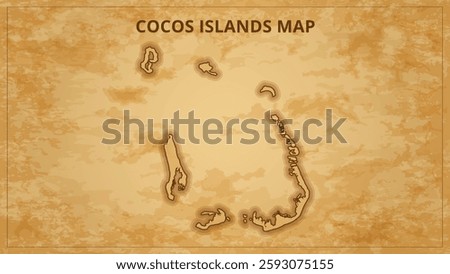 A Vintage Map Depicting the Borders of the Cocos Islands. Cocos Islands map with federal states in A vintage map based background, Political Cocos Islands Map