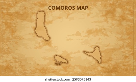 A Vintage Map Depicting the Borders of the Comoros. Comoros map with federal states in A vintage map based background, Political Comoros Map