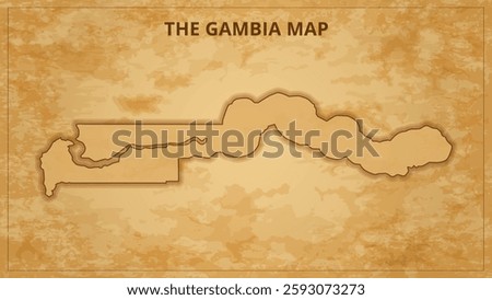 A Vintage Map Depicting the Borders of the The Gambia. The Gambia map with federal states in A vintage map based background, Political The Gambia Map