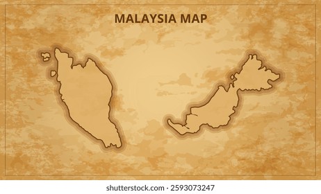 A Vintage Map Depicting the Borders of the Malaysia. Malaysia map with federal states in A vintage map based background, Political Malaysia Map
