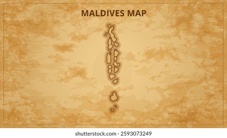 A Vintage Map Depicting the Borders of the Maldives. Maldives map with federal states in A vintage map based background, Political Maldives Map