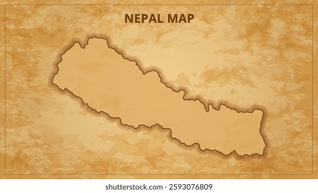 A Vintage Map Depicting the Borders of the Nepal. Nepal map with federal states in A vintage map based background, Political Nepal Map