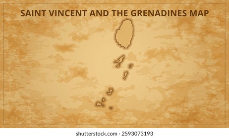 A Vintage Map Depicting the Borders of the Saint Vincent and the Grenadines. Saint Vincent and the Grenadines map with federal states in A vintage map based background