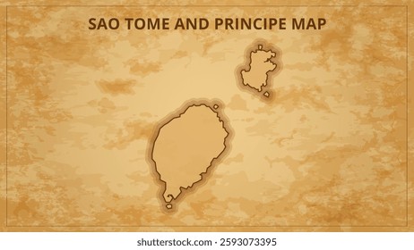 A Vintage Map Depicting the Borders of the Sao Tome and Principe. Sao Tome and Principe map with federal states in A vintage map based background, Political Sao Tome and Principe Map