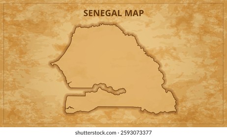 A Vintage Map Depicting the Borders of the Senegal. Senegal map with federal states in A vintage map based background, Political Senegal Map