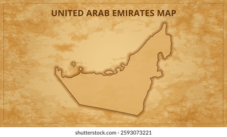 A Vintage Map Depicting the Borders of the United Arab Emirates. United Arab Emirates map with federal states in A vintage map based background, Political United Arab Emirates Map