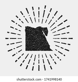 Vintage map of Egypt with a grunge sunburst around the country. Black Egypt shape with sun rays on a white background. Vector illustration.