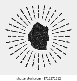 Vintage map of Eswatini. Grunge sunburst around the country. Black Eswatini shape with sun rays on white background. Vector illustration.