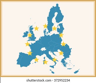 Vintage Map of European Union with EU flag. Highly detailed vector illustration.