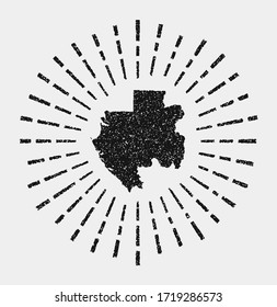 Vintage map of Gabon. Grunge sunburst around the country. Black Gabon shape with sun rays on white background. Vector illustration.