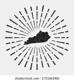 Vintage map of Kentucky. Grunge sunburst around the US state. Black Kentucky shape with sun rays on white background. Vector illustration.