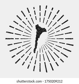Vintage map of Ko Samet with a grunge sunburst around the island. Black Ko Samet shape with sun rays on a white background. Vector illustration.