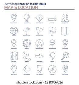 Vintage Map and Location Icon set - 25 Flat Line icon set