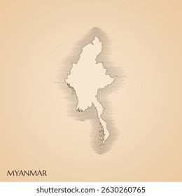 Mapa vintage de Myanmar modelo de design de ilustração de estoque vetor. Vetor EPS 10