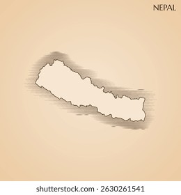 Mapa vintage de Nepal modelo de projeto de ilustração de estoque vetor. Vetor EPS 10