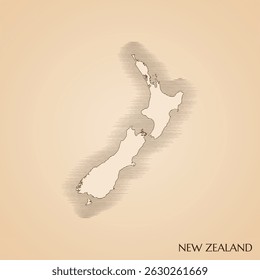 Vintage map of New Zealand vector stock illustration design template. Vector EPS 10.