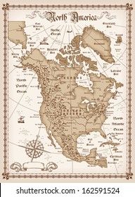 The Vintage Map Of North America Vector