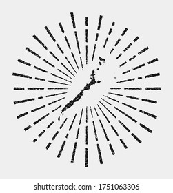 Vintage map of Palawan. Grunge sunburst around the island. Black Palawan shape with sun rays on white background. Vector illustration.