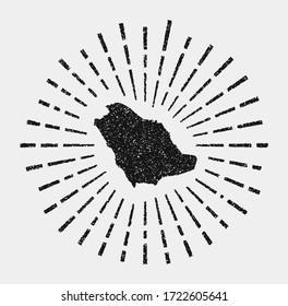 Vintage map of Saudi Arabia with a grunge sunburst around the country. Black Saudi Arabia shape with sun rays on a white background. Vector illustration.