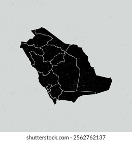 Vintage map of Saudi Arabia's territories, featuring states and borders. White flat design isolated on a white background. Highly detailed vector illustration.