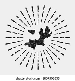 Vintage map of Terre-de-Haut Island. Grunge sunburst around the island. Black Terre-de-Haut border shape with sun rays on white background. Vector illustration.