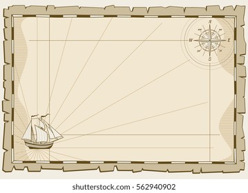 Vintage map vector background, invitation template. Empty grunge banner illustration